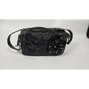 Betsey Johnson Black‎ Lizard Embossed Satchel | Studded Rosette Leopard Interior